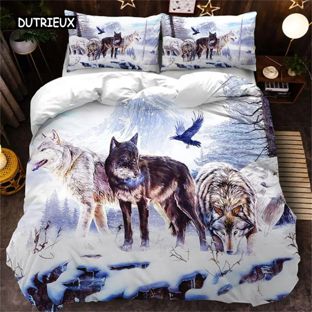 Conjunto de Cama 3D Lobo Preto e Branco com Apanhador de Sonhos em Estilo Tribal Étnico, Capa de Edredão para Adolescentes, Adultos, Mulheres e Homens, Decoração de Quarto