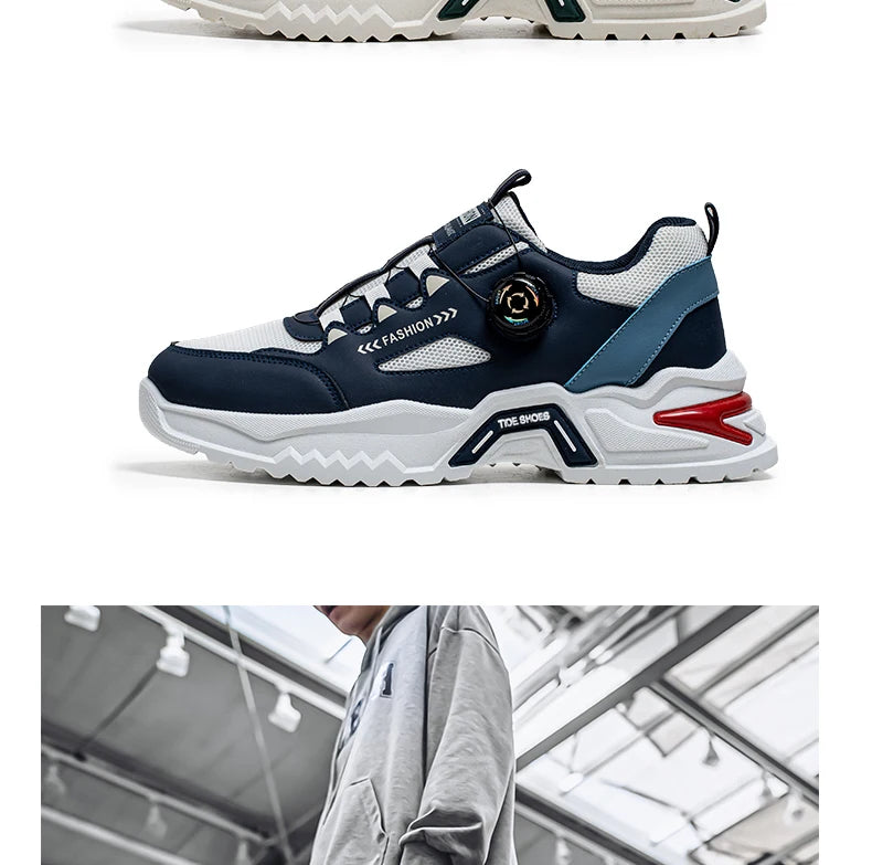 Koreanische Herren-Sportschuhe mit drehbarer Schnalle, modische Freizeitschuhe für alle Jahreszeiten, weiche rutschfeste Sohle, Outdoor-Laufschuhe, Studenten-Sneaker