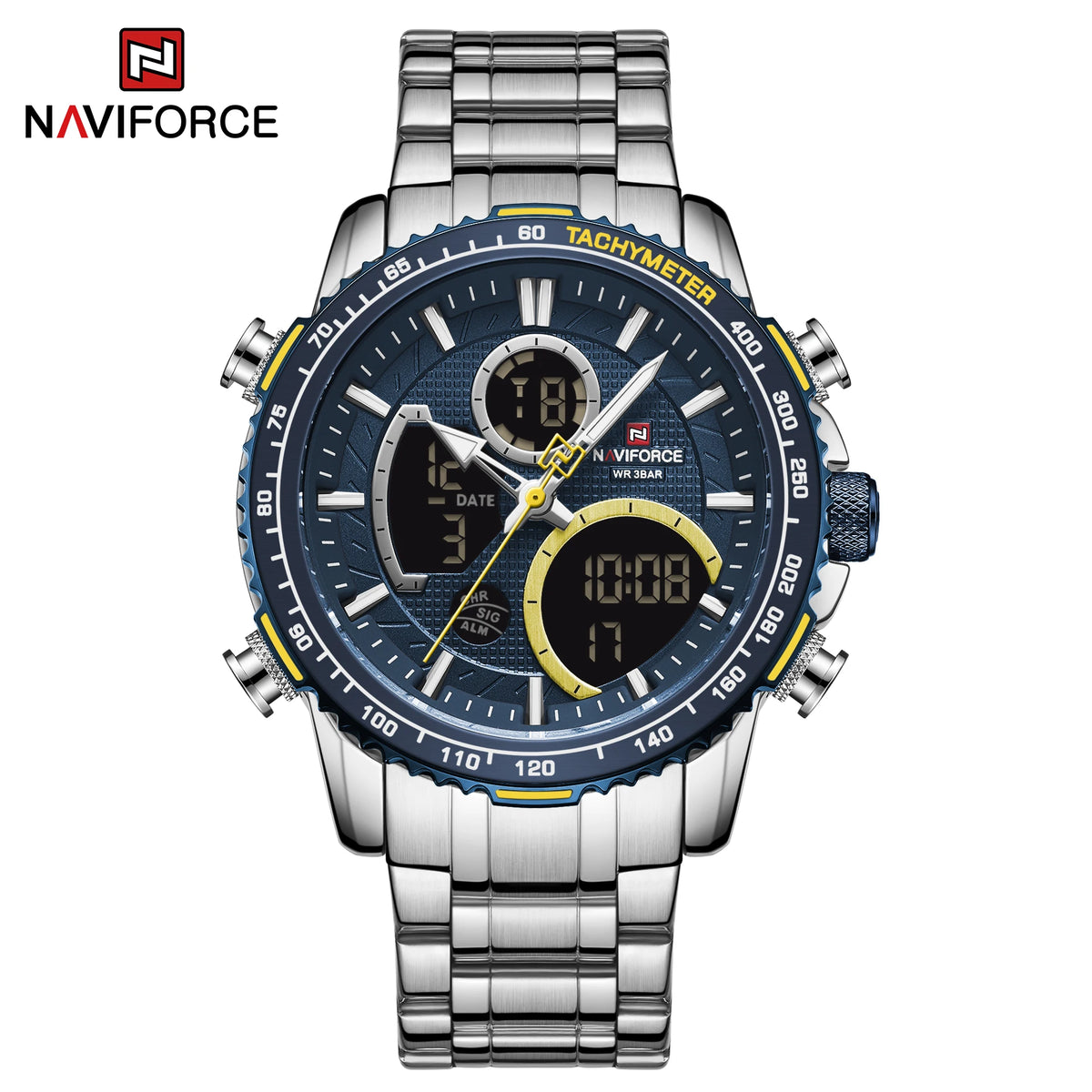 Pánské sportovní hodinky NAVIFORCE – originální luxusní náramkové hodinky z nerezové oceli, vodotěsný vojenský model s dvojitým displejem