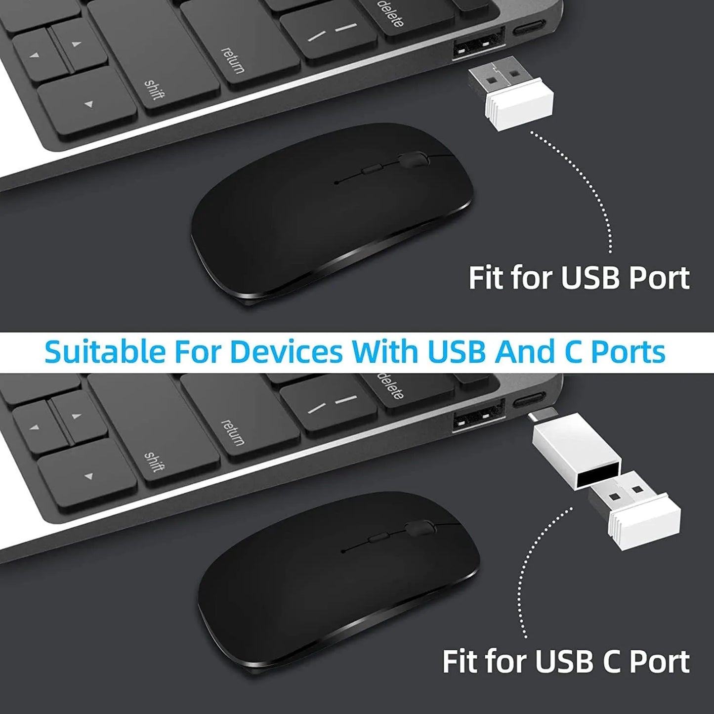 Rato sem fios recarregável de modo duplo, compatível com Bluetooth, 2.4G USB, para computador portátil, iPad, tablet e notebook, rato gaming