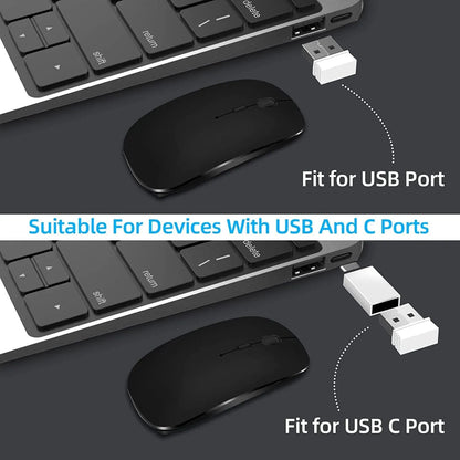Rato sem fios recarregável de modo duplo, compatível com Bluetooth, 2.4G USB, para computador portátil, iPad, tablet e notebook, rato gaming