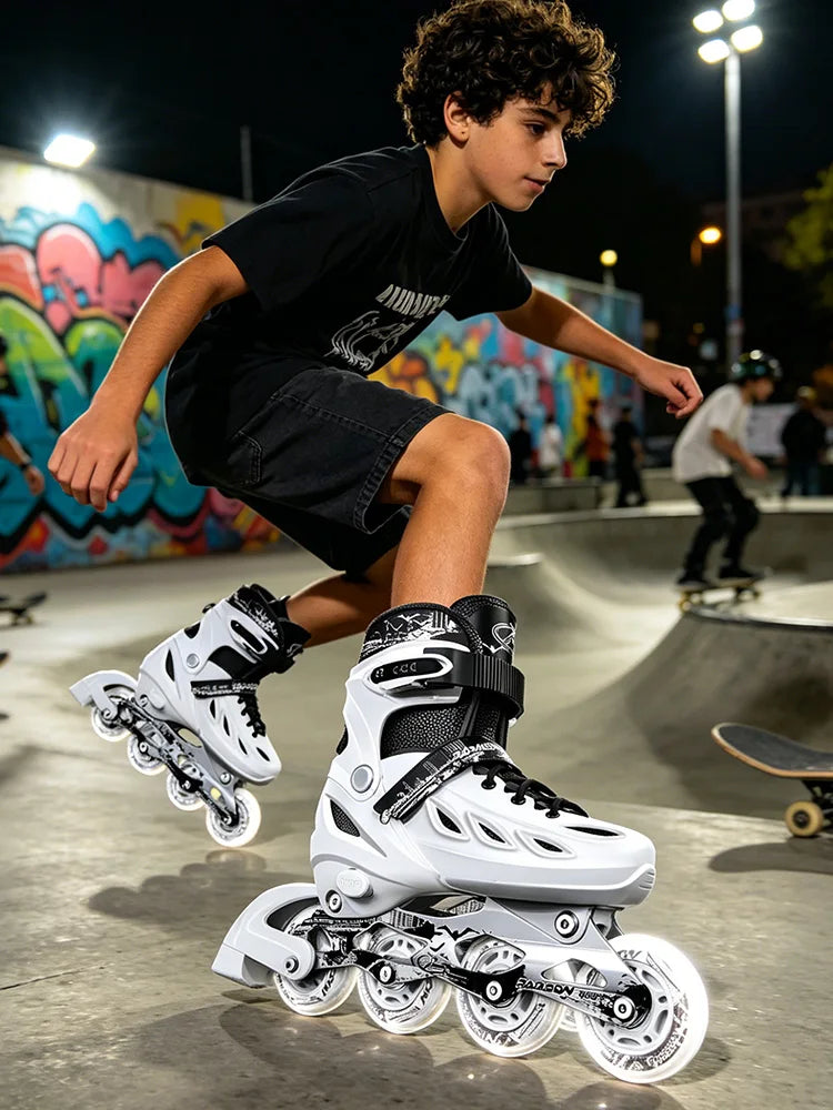 Patins em Linha para Rapaz, Pretos, Tamanho Ajustável, Rosa para Rapariga, Rollerblades Desportivos para Criança, Alta Velocidade, Novos, LED Luminoso, Profissionais