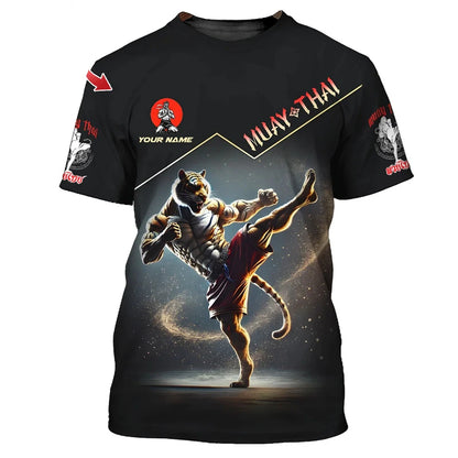 Μοντέρνο νέο γραφικό T-shirt Muay Thai για άνδρες, 3D εκτύπωση με γραφικό τίγρης και δράκου, προσωποποιημένο με όνομα, καλοκαιρινό T-shirt για γυμναστήριο και fitness