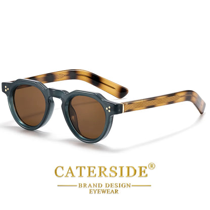 CATERSIDE Retro Round Men's Sunglasses High-Quality Thick Style Women's Outdoor Travel Business Driving Decorative Glasses UV400