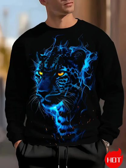 Herren-Sweatshirt mit Adler-Print, langärmelig, Streetwear, 3D-Tierdruck, Hip-Hop-Oberteil für Männer, Plus Size, Rundhals-Pullover