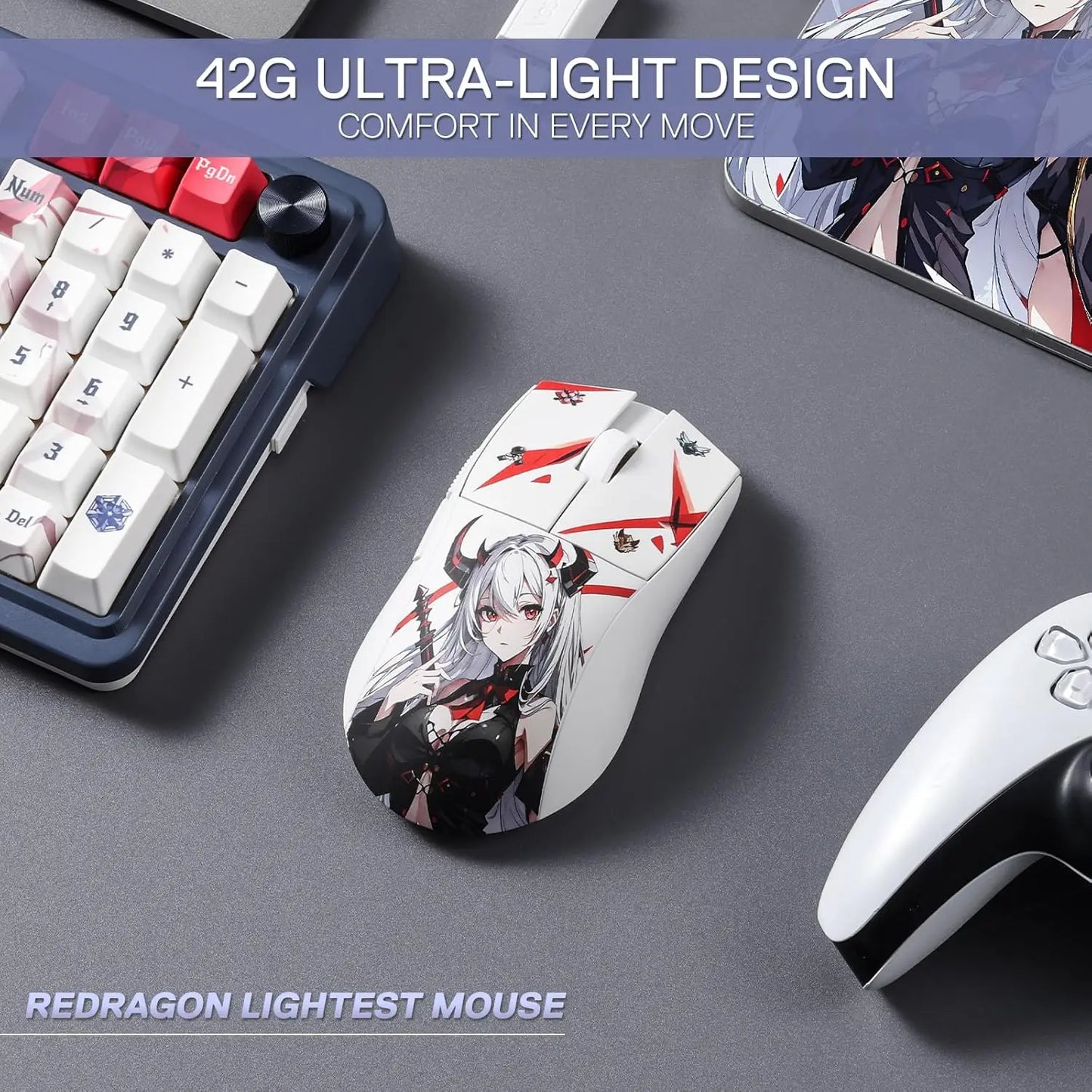 Mouse gaming Redragon M916AK PRO 3-Mode Anime 42G ultraleggero 26K DPI con pulsanti completamente programmabili