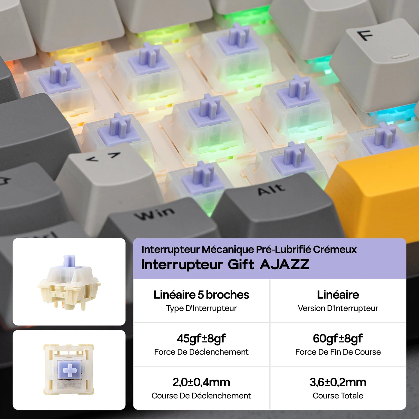 Distribución ISO-FR EPOMAKER X AJAZZ AK820 PRO 75% AZERTY francés, teclado mecánico hot-swap con cable/BT/inalámbrico 2.4GHz para Win/Mac/PC