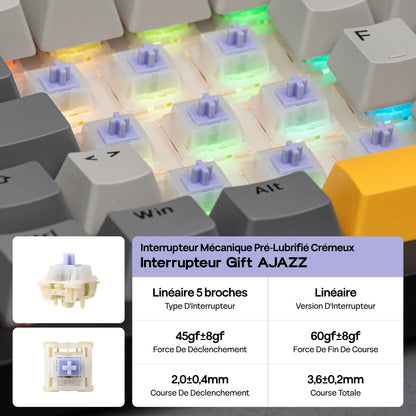 Distribución ISO-FR EPOMAKER X AJAZZ AK820 PRO 75% AZERTY francés, teclado mecánico hot-swap con cable/BT/inalámbrico 2.4GHz para Win/Mac/PC