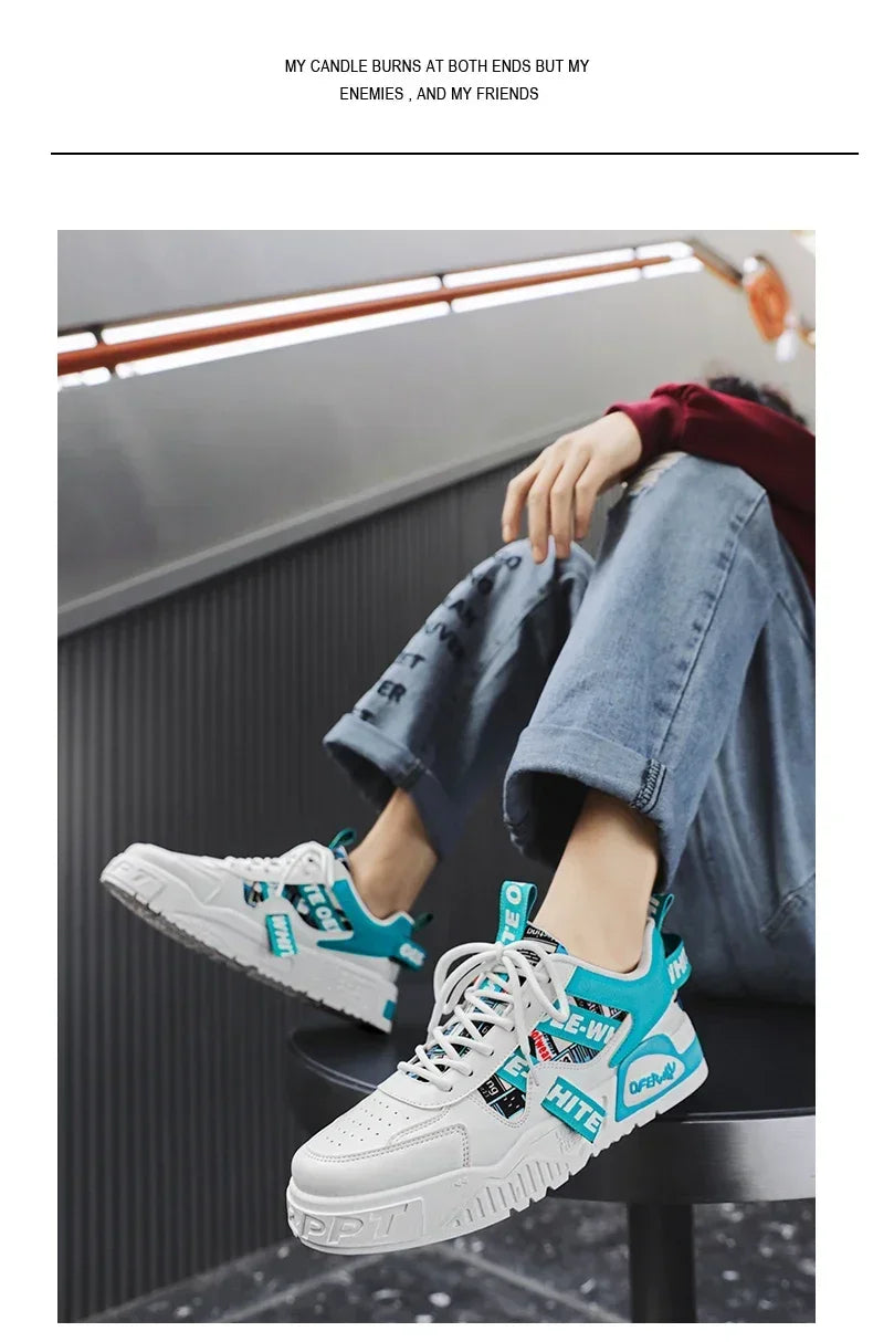 Zapatillas de hombre tipo skate para verano, en cuero, informales y de moda, para exterior, running, deporte, senderismo y tenis, con plataforma, diseño de lujo