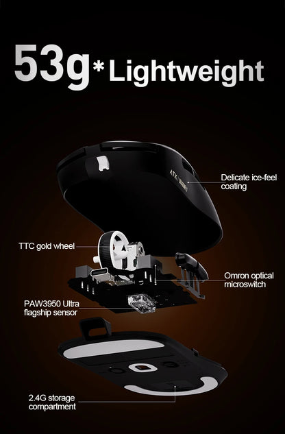 Mouse gaming wireless ATK Dragonfly A9 Ultra PAW3950 ultraleggero tri-mode ergonomico e-sport per gamer FPS A9 SE Plus
