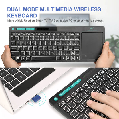 Rii K18S BT And 2.4GHz Wireless RU Mini Keyboard Backlight Touchpad Air Mouse for Android Box Smart TV Windows