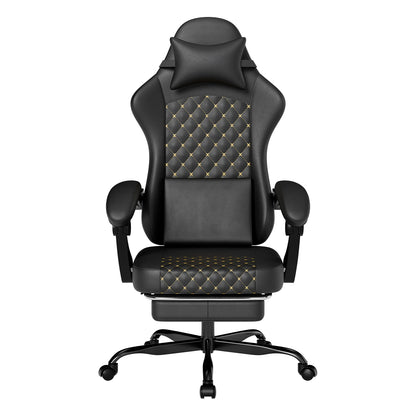 Silla gaming ergonómica PINGGO con reposapiés, masaje y cuero PVC, silla de oficina para PC gaming, capacidad de carga 150kg