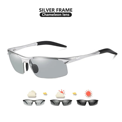 CoolPandas Photochromic Sunglasses Men Polarized Rimless Outdoor Sport Driving Glasses Day Night Chamelon Goggle zonnebril heren