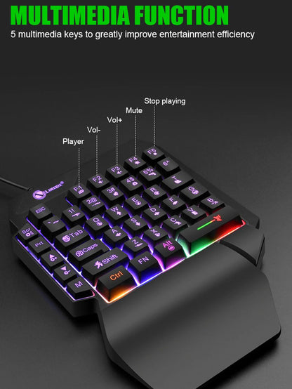 Mechanical one-handed light game wired keyboard, radium engraving characters, engineering hand support