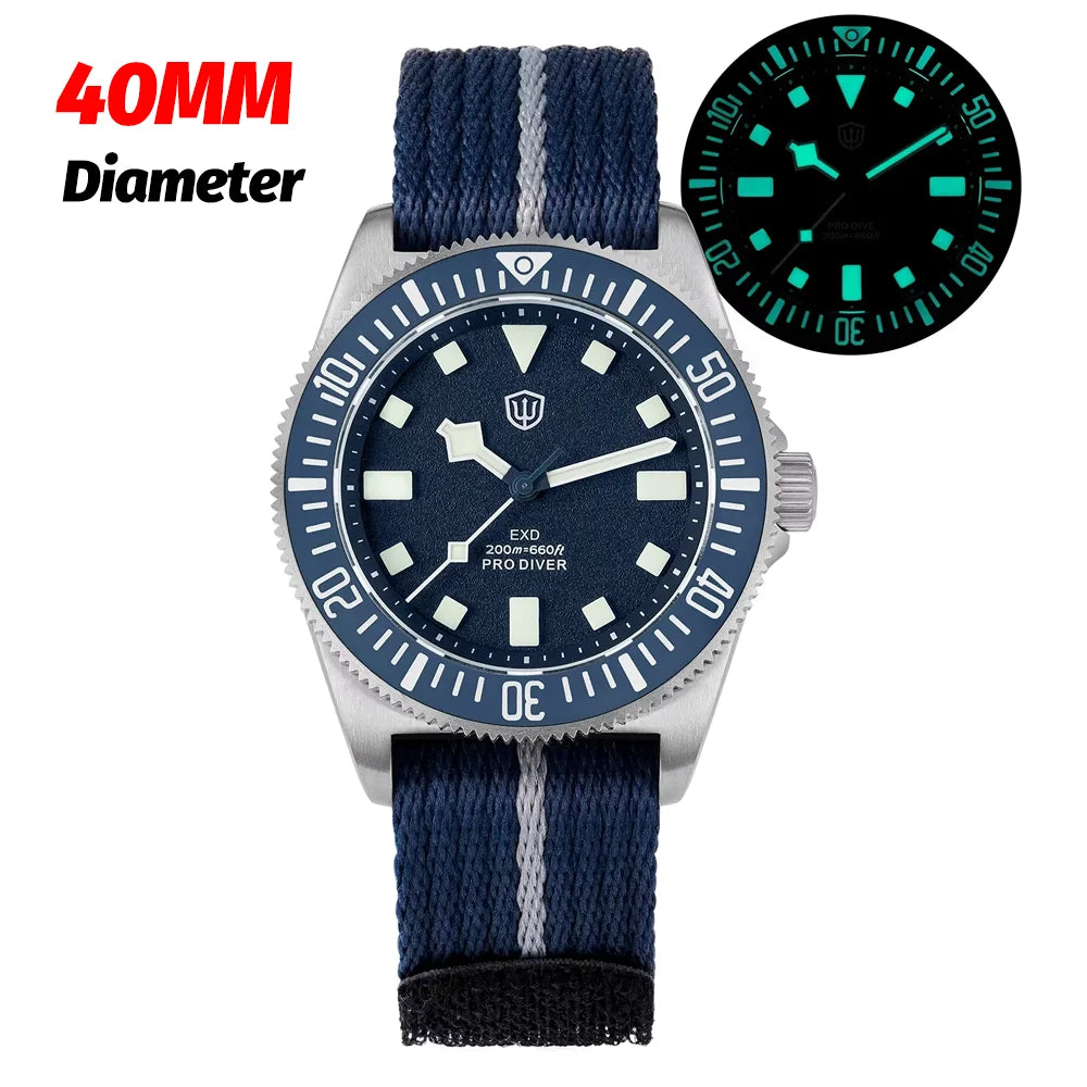 Watchdives EXD 40Mm Titanium Dive Watch Men's VH31 Sweep Quartz Watches 200 Waterproof AR Sapphire BGW9 Luminous 316L Wristwatch
