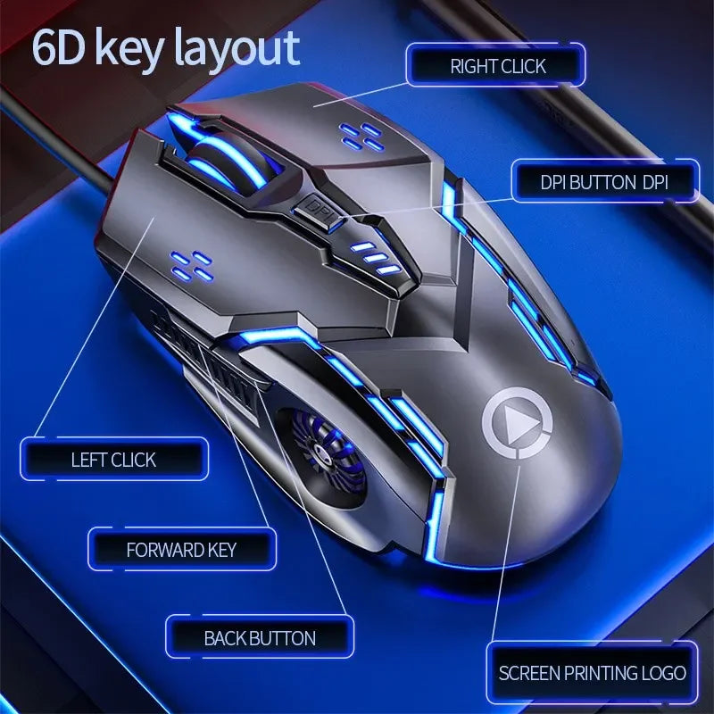 G5 Mute laidinė pelė su šešiais mygtukais ir apšvietimu, e. sporto žaidimų mechaniniai kompiuterio priedai, žaidimų pelė nešiojamajam ir stacionariajam kompiuteriui