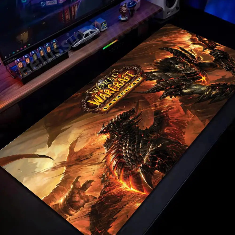 Naturelle Horde Alliance-muismat van rubber, grote bureaumat voor computer en toetsenbord, HD World of Warcraft-gamingmuismat met snelheidsoppervlak en gestikte rand