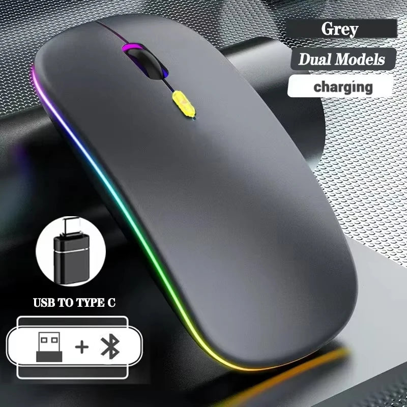 Rato sem fios recarregável de modo duplo, compatível com Bluetooth, 2.4G USB, para computador portátil, iPad, tablet e notebook, rato gaming