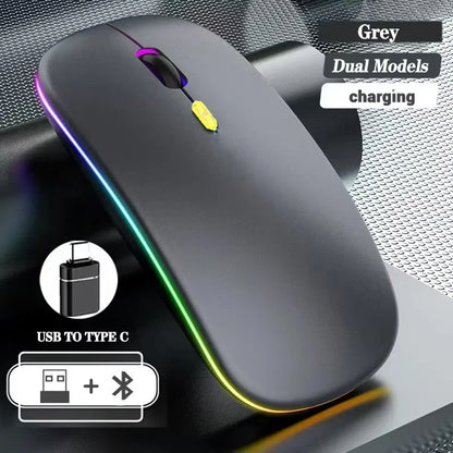 Rato sem fios recarregável de modo duplo, compatível com Bluetooth, 2.4G USB, para computador portátil, iPad, tablet e notebook, rato gaming