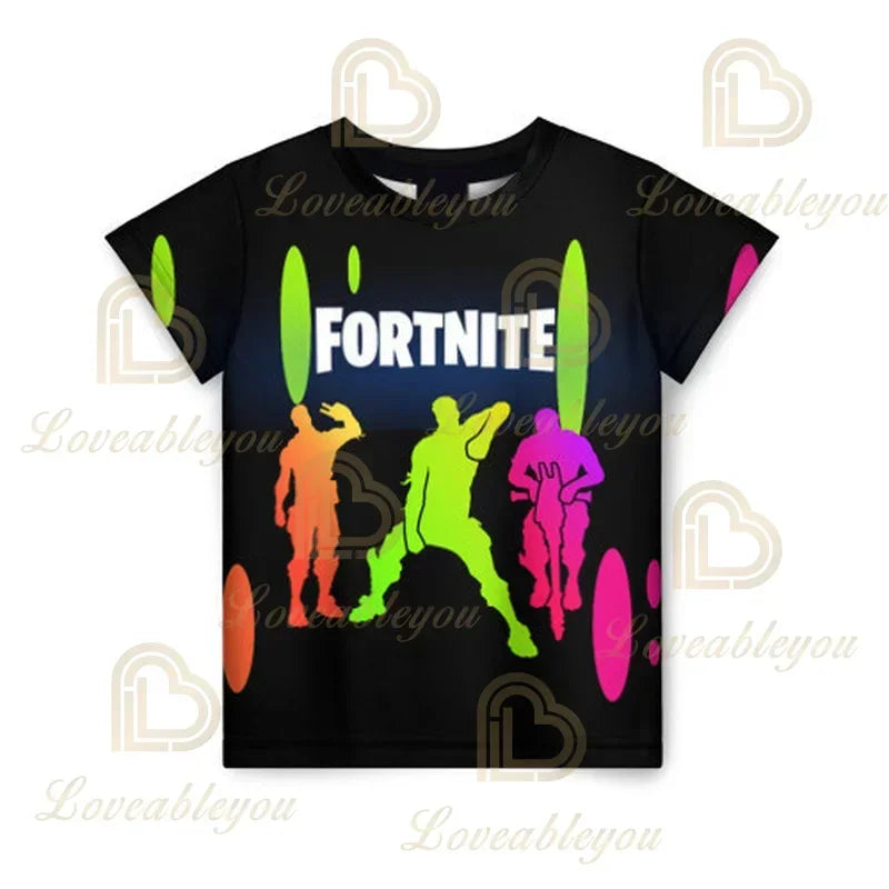 T-shirt estiva Fortnite per adulti e bambini con stampa digitale 3D, vestibilità ampia, taglie grandi, maniche corte