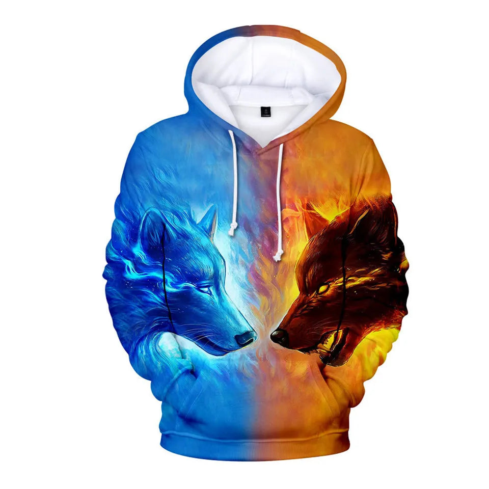 Sweatshirt com Capuz Cool Space Galaxy Wolf para Homem — Lobo Brilhante, Estilo Fashion, Pullover de Primavera e Outono
