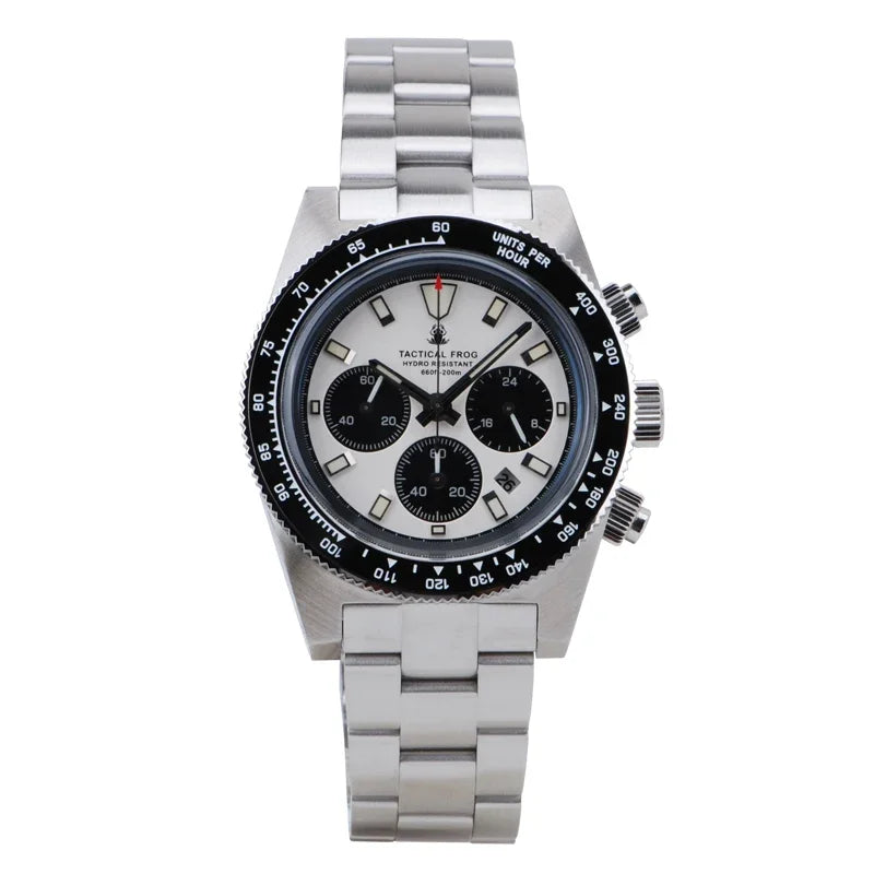 Tactical Frog Men's Business Diving Watch VS75B Quartz Chronograph 316L Steel Sapphire 200M Waterproof C3 Luminous Men's Watch