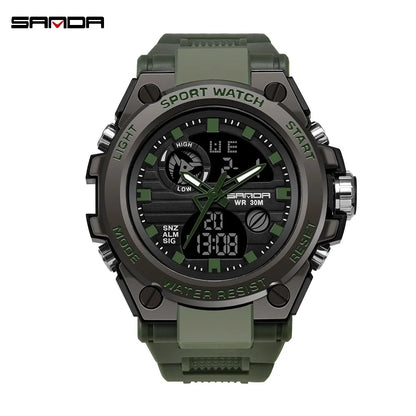 SANDA Top Luxury Watches Men Military Army Mens Watch Waterproof Sport Wristwatch Dual Display Watch Male Relogio Masculino