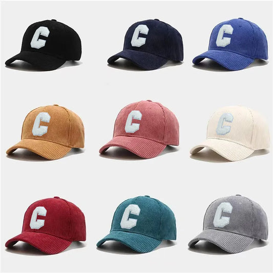 New Corduroy Baseball Cap Ladirs Fashion C Letter Snapback Hat Adjustable Casual Hip Hop Cap Men Outdoor fishing jogging