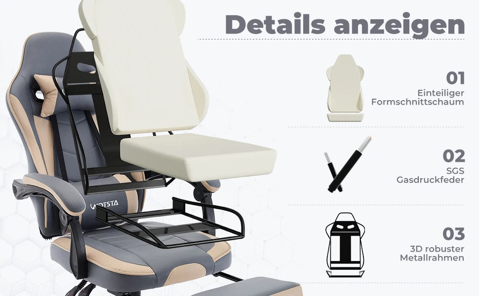 WOTSTA Gaming Chair with Footrest Gamer Chairs Ergonomic with Lumbar Cushion Headrest Chair Height Adjustable Computer Chair