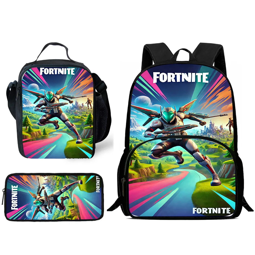 Hot Game Design Child Backpacks F-FortniteS Lunch Bag Pencil Case, Pupil Large Capacity School Bags for Boys and Girls, Best Gift