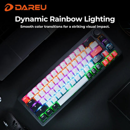 DAREU 2.4G Wireless Mechanical Gaming Keyboard 4000mAh Red Switch All Key Non-conflict Rainbow Lighting with Multifunction Knob