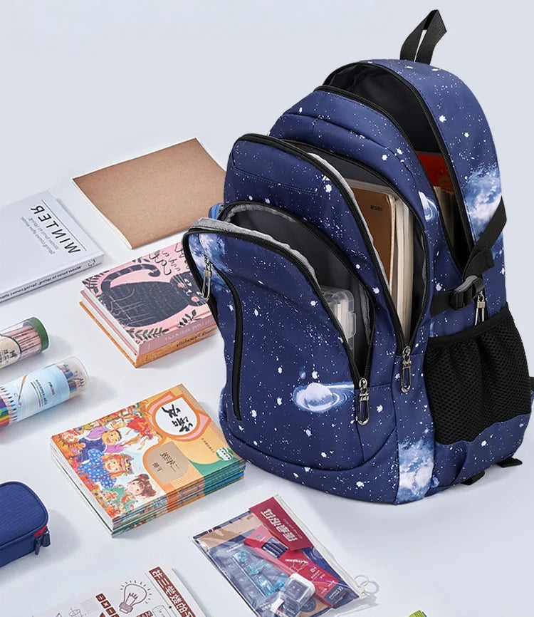 Mochila Fortnite Céu Estrelado de Grande Capacidade, Impermeável, com Compartimento para Portátil e Estampado de Personagem do Jogo, para Estudantes, Rapazes e Raparigas, Regresso às Aulas