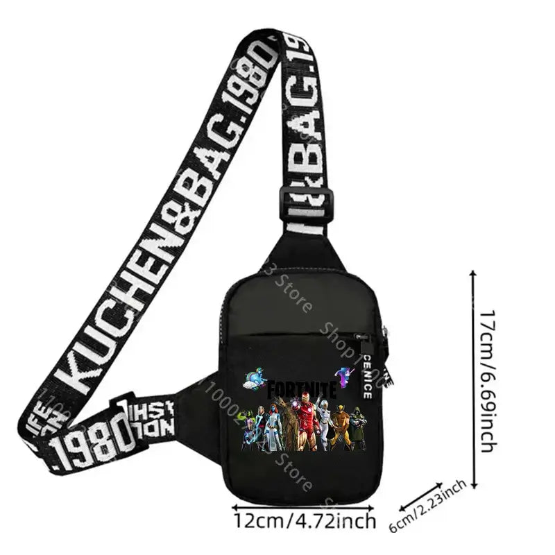 Bolso bandolera para adulto Fortnites, deportivo y casual, ligero, mini bolso para teléfono con estampado de figura de juego de dibujos animados, bolso cruzado de pecho para hombre, regalo