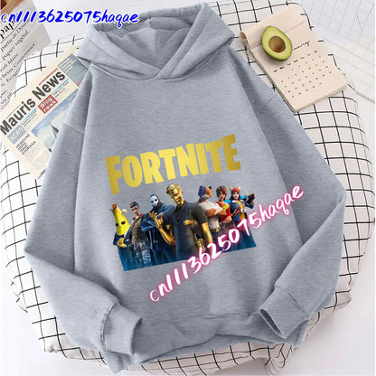 Sweatshirts Fortnite Novos para Criança, Hoodie com Estampado de Personagem de Jogo em Desenho Animado, Tops Casuais de Outono, Roupa de Inverno para Meninos Bebés