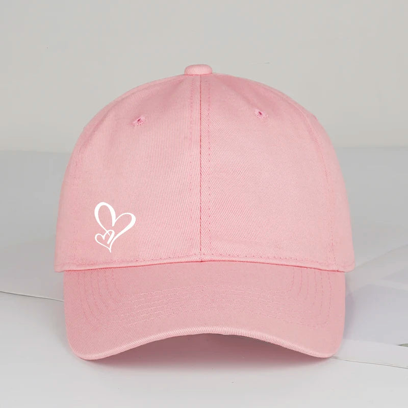 Minimalist Double Heart Print Baseball Cap Women Men Soft  Adjustable Dad Hat Casual Love Theme Sun Hat