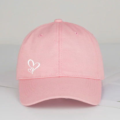 Minimalist Double Heart Print Baseball Cap Women Men Soft  Adjustable Dad Hat Casual Love Theme Sun Hat