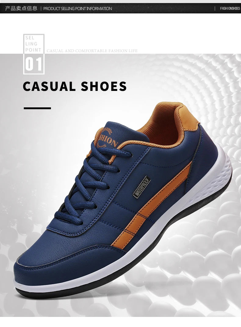 Sapatos para Homem YRZL Primavera Outono Impermeáveis, Ténis de Caminhada em Pele para Lazer e Desporto Masculino, Calçado Antiderrapante para Homem