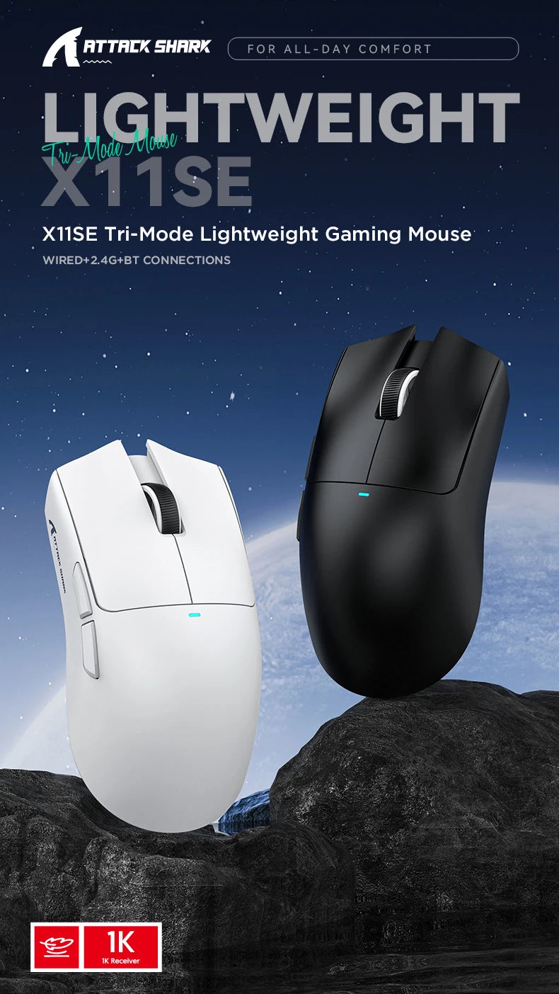 ATTACK SHARK X11SE Wireless Gaming Mouse Tri-Mode, 63g Superlight Gaming Mouse with PAW3311 Sensor, 22000 DPI, Bluetooth 5.2, 2.4G Wireless & Wired RGB Gaming Mouse