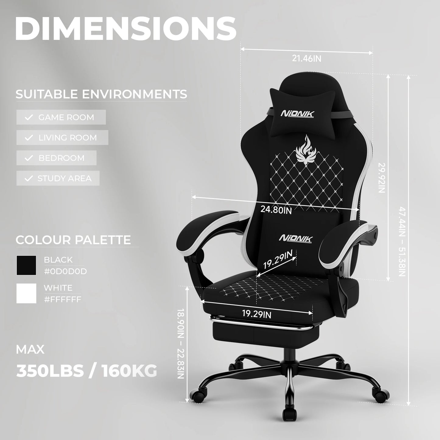 Gaming Chair High Back Ergonomic Office Chair with Footrest, Reclining Computer Gaming Chair, Adjustable Swivel Executive Desk Chair with Lumbar & Headrest Support
