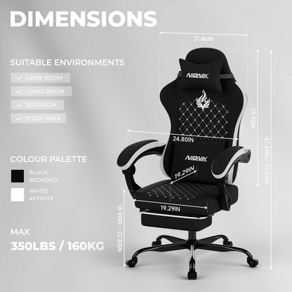 Gaming Chair High Back Ergonomic Office Chair with Footrest, Reclining Computer Gaming Chair, Adjustable Swivel Executive Desk Chair with Lumbar & Headrest Support