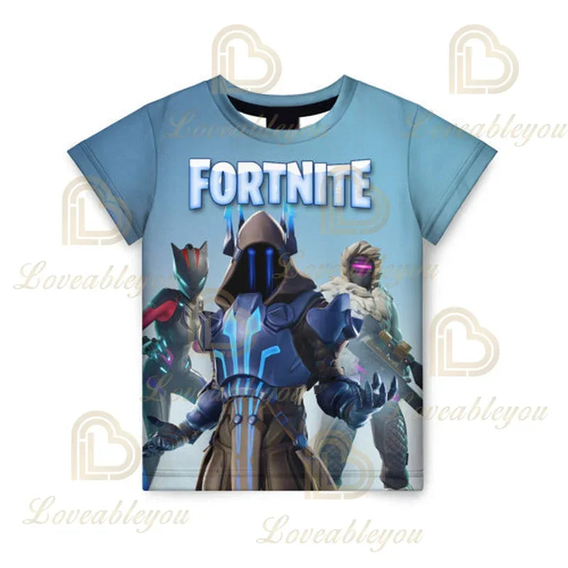 Nova T-shirt de Verão Fortnite para Rapazes, T-shirt Cartoon Gira, Manga Curta, para Homem, Mulher e Criança, T-shirts para Adolescentes, Tops Streetwear
