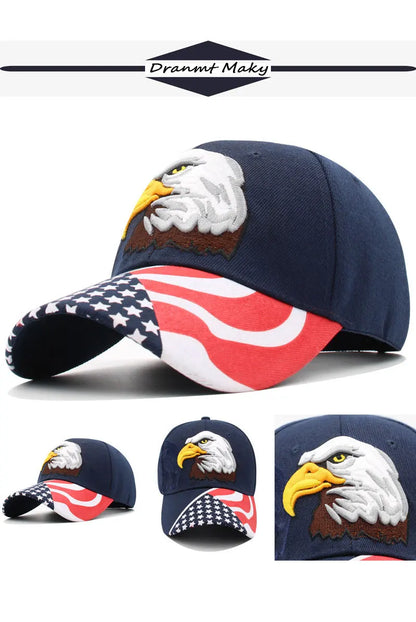 New Men's Animal Baseball Cap Patriotic Bald Eagle and American Flag Snapback Caps For Women USA 3D Embroidery Farm Trucker Hats