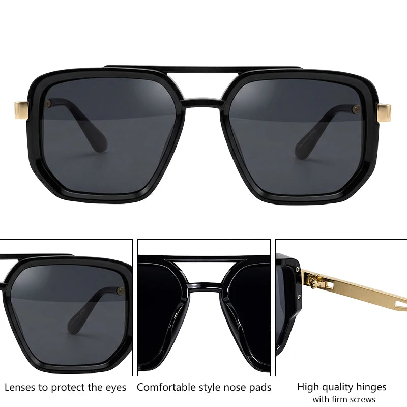 Polarized Square Sunglasses Men 2026 Luxury Vintage Double Bridge Gradient Lens Driving Shades Retro Flat Top Sun Glasses Male