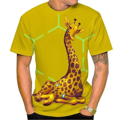 Herr-T-shirt med 3D-vargtryck, realistisk djurmotiv, rund hals, korta ärmar, snygg streetwear, avslappnad, andningsbar T-shirt