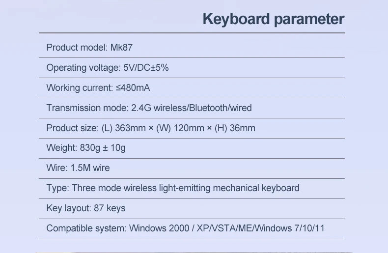 Teclado mecánico inalámbrico Bluetooth SMAILWOLF MK87 para gaming e-sports, teclas completas, hot-swap, teclado personalizable