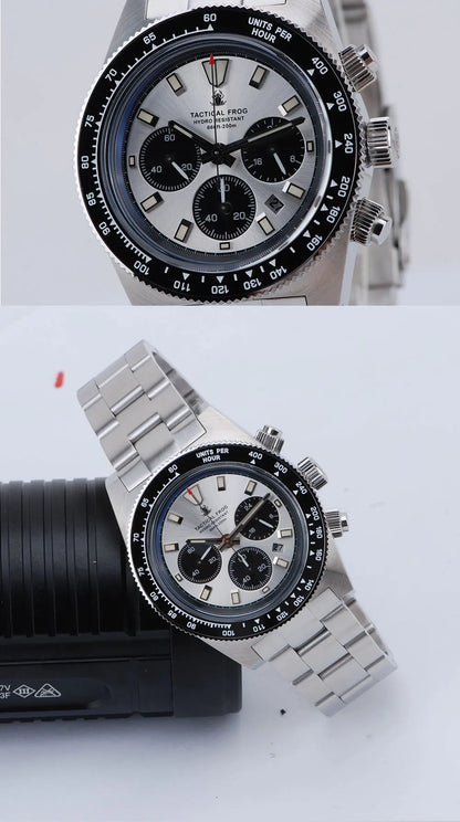 Tactical Frog Men's Business Diving Watch VS75B Quartz Chronograph 316L Steel Sapphire 200M Waterproof C3 Luminous Men's Watch