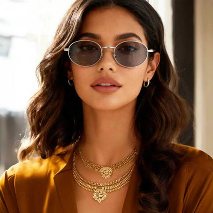 Metal Oval Lens Sunglasses UV Protection Retro Small Frame Sun Glasses Classic Brand Designer Eyepiece for Women Men