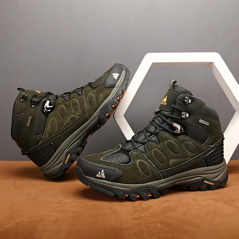 HIKEUP High-Top Herren-Wanderstiefel Winter Outdoor Schuhe Schnürung Rutschfeste Sportliche Freizeit-Trekkingstiefel Herren Wildleder Warme Schuhe