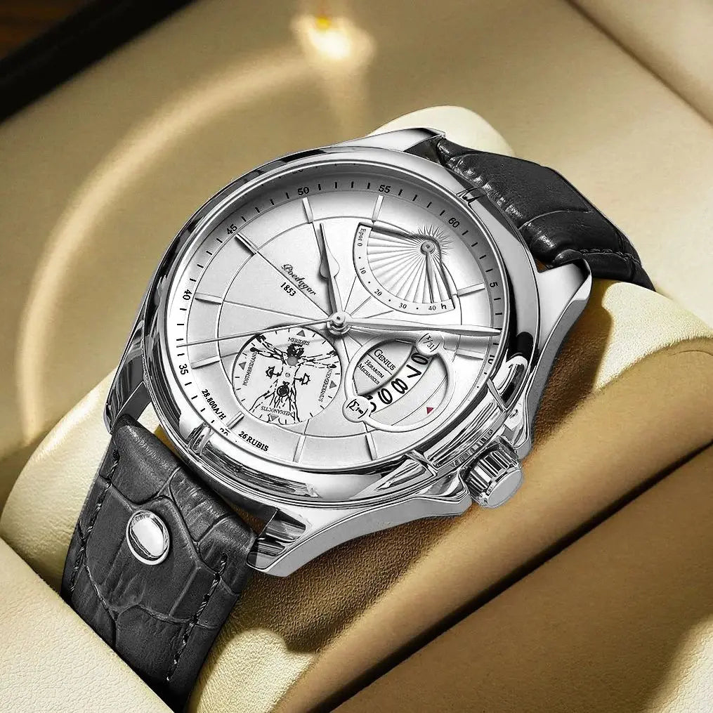 POEDAGAR quartz-polshorloge voor heren – Zakelijke, luxe stijl, waterdicht, verlicht, met datumweergave en leren band – Elegant herenhorloge