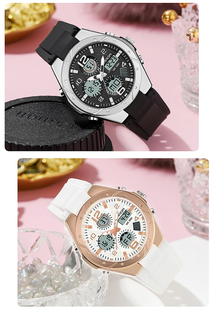 SANDA Top Brand New Lady Luxury Ms LED Digital Sport Watch Leisure Fashion Quartz Watch Women Girl Military 50M Waterproof Watch